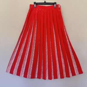 VTG Liz Claiborne Red White Pleated Skirt Women 10 Herringbone Preppy Office